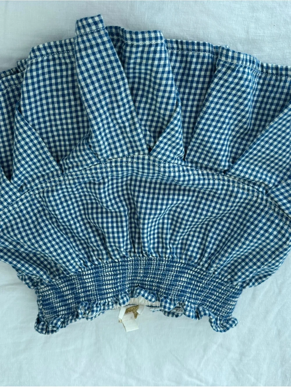 Blue Gingham Tie-Front Skirt with Daisy Embroidery